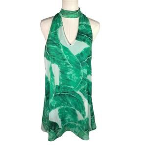 Sleeveless Green Printed Halter Dress